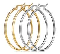 LALADEFIEE 2 paires Boucles Oreilles Créoles Larges Rondes Légères et Confortables pour Femmes Grandes Doré et Argenté Bijoux Mode Statement