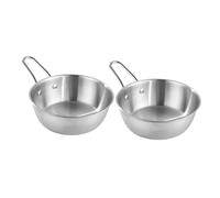 LALADEFIEE 2 pièces Bol à Vin de Riz Coréen Inox avec Anse Set de Bols Traditionnels pour Sauce Trempette et Cuisine Coréenne Légers et Pratiques pour Maison Restaurant et Camping