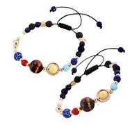 LALADEFIEE 2 pièces Bracelet Galaxy Tissé Main pour Femme Design Unique Planètes Système Solaire Accessoire Relaxant pour Quotidien et Événements
