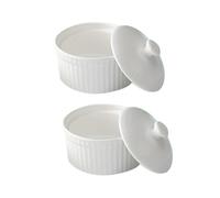 LALADEFIEE 2 pièces Lot de Bols à Dessert Céramique Blanche Ramequins Lisses pour Pâtisserie Moules Ronds pour Crème Pâtissière Pudding et Petits Gâteaux Ustensiles de Cuisson Polyvalents