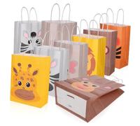 LALADEFIEE 24 pièces Sachets Papier Kraft Animaux Sacs Medium pour Fête Anniversaire Garçon Fille Thème Jungle Cadeaux Bonbons