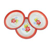 LALADEFIEE 3 pièces Lot de Assiettes Émaillées Rétro Motif Floral Chinois Plats de Service pour Snacks et Buffet Vaisselle Décorative pour Maison et Réunions Familiales