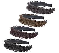 LALADEFIEE 4 pièces Bandeau Tressé Épais Perruque Bandeau Large Cheveux Naturels Résistants Chaleur Accessoire Coiffure et Filles Noir Naturel Foncé Noir