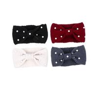 LALADEFIEE 4 pièces Lot de Bandeaux Élastiques Laine avec Perles pour Femmes Bandeau Cheveux Chaud et Confortable Cache-oreilles Tricoté avec Nœud Décoratif Accessoire Hiver Élégant