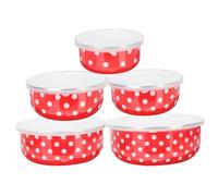 LALADEFIEE 5 pièces Bol Émail avec Couvercle Saladier Empilable pour Conservation Fraîche Bols pour Nouilles Instantanées Riz et Soupe Ustensile de Cuisine Pratique et Facile à Nettoyer