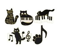 LALADEFIEE 5 pièces Lot de Broches Émail Chat Noir Motif Piano et Notes de Musique Pin Créatifs pour Sacs et Vêtements Accessoires Mode Femme