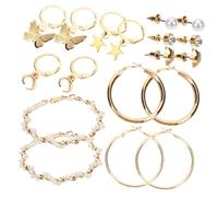 LALADEFIEE 6 paires Boucles Oreilles Créoles Vintage avec Perles Légères pour Femmes pour Fêtes et Occasions Spéciales
