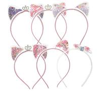 LALADEFIEE 6 pièces Bandeaux Cheveux Garçon Fille Couronne Brillante Oreilles de Chat Accessoires Fête Cosplay Garçons Filles