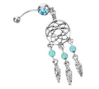 LALADEFIEE Anneau De Nombril Piercing Au Nombril Décoratif En Métal Argenté Pendant Attrape-rêves Bleu Turquoise, Bijou De Corps Féminin Pour Adolescente, Style Original Et Confortable à Porter
