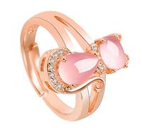 LALADEFIEE Bague Chat Ouverte en Cuivre Rose Incrusté, Anneau Délicat Féminin, Bijoux Chic pour Doigts, Présent Bijoux pour Femmes, Taille Ajustable