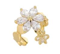 LALADEFIEE Bague Fleur Ouverte Réglable en Métal Doré Pompon, Bijoux de Doigt Floraux, Anneau Irrégulier Décoratif pour Femmes, Accessoire Mode Élégant pour Occasions