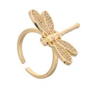 LALADEFIEE Bague Libellule Réglable Plaquée Or avec Zircone Brillante Bague Ouverte Cuivre pour Femmes Bijou Élégant et Ajustable pour Mariages et Occasions Spéciales