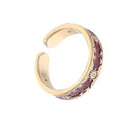 LALADEFIEE Bague Réglable Fleur Style Asiatique Émail Rouge avec Zircones Scintillantes Anneau Ouvert Empilable pour Femme Raffinée et Polyvalente
