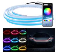 LALADEFIEE Bande LED RGB 180 CM pour Capot de Voiture Lumière d'Ambiance Extérieure Contrôlée par Application Éclairage de Moteur Multicolore Éclairage de Sécurité pour Conduite Nocturne