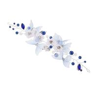 LALADEFIEE Bandeau de Mariée Bleu Perles et Strass Serrage-Tête Style Chinois pour Cérémonie Accessoire Cheveux Fleuri Vintage pour Mariage Ornement Délicat et Confortable