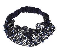 LALADEFIEE Bandeau Large Dentelle Élastique Perlé Serre-tête Mode Femme avec Design Creux Tricoté Main Confortable et Extensible pour Fête Quotidien Mariage