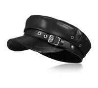 LALADEFIEE Béret Style Capitaine Femme en PU Noir avec Boucle Décorative, Chapeau de Marin Respirant et Léger pour Soirée Costumée et Activités en Plein Air, Casquette Élégante Vintage