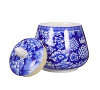 LALADEFIEE Bocal de Conservation Cuisine en Porcelaine Bleue 870ml Couvercle, Style Chinois Délicat, pour Garder Le Thé Frais et Organiser Les Aliments en Fête ou Centre Commercial
