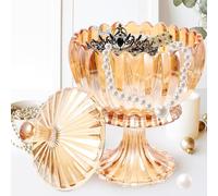 LALADEFIEE Bocal de Rangement en Verre Texturé Ambré avec Couvercle Hermétique Pot de Stockage Haut pour Bijoux et Bonbons Récipient Décoratif pour Maison Bureau et Collection