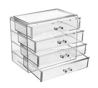 LALADEFIEE Boîte à Cosmétiques de Bureau en Acrylique Transparent Grand Modèle à 4 Tiroirs Rangement Multifonction pour Maquillage et Bijoux Coffret de Table Compact pour Maison et Bureau