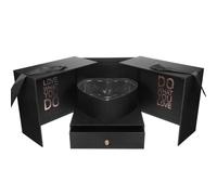 LALADEFIEE Boîte Présent de Cœur pour Fleurs Carton Rigide et Tissu Noir Étui d'Emballage Floral pour Saint-Valentin Coffret Présent Romantique et Décoratif pour Bouquets et Compositions
