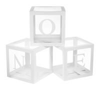 LALADEFIEE Boîtes à Ballons pour Fête D'anniversaire Bébé 3 Pièces en Papier Blanc, Boîte de Disposition Décorative avec Lettres One, Décorations Prénatales et Anniversaire Taille Compacte