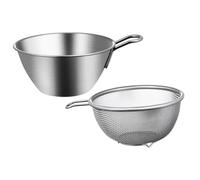 LALADEFIEE Bol Mélangeur Inox avec Tamis Maille Fine et Panier Égouttoir Multifonctionnel Poignée Stable Résistant à Usure pour Laver Légumes et Riz Lot de Moyen