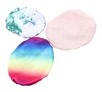 LALADEFIEE Bonnet de Bain Réutilisable Double Couche en Satin Imperméable 3 Pièces Arc-en-ciel Feuilles Rose Élastique pour Cheveux Longs Soins Spa Bain Femme