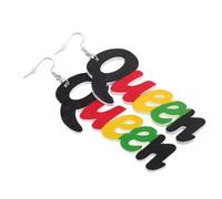 LALADEFIEE Boucles D’oreilles Pendantes en Bois Africain Lettre Queen, Légères et Artisanales, Décoration D’oreille Féminine pour Fête et Usage Quotidien, Accessoires Bijoux en Bois Naturel