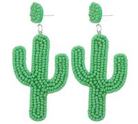 LALADEFIEE Boucles d'Oreilles Cactus Perlées Artisanales Vertes Boucles d'Oreilles Pendantes Créatives en Perles pour Femmes Bijoux d'Oreilles Bohème Ethnique Accessoire Mode Quotidien