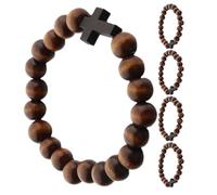 LALADEFIEE Bracelet Croix En Bois Extensible 5 PièCes Bracelet ChréTien En Perles Naturelles Unisexe Bijou De PrièRe Catholique LéGer Pour BaptêMe Et Usage Quotidien