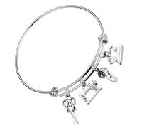 LALADEFIEE Bracelet Jonc en Acier Inoxydable pour Femme Charms Couture Ciseaux Extensible Finition Lisse Bijou Mode Élégant Présent Créatif pour Couturières et Passionnées de Couture