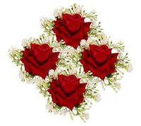 LALADEFIEE Bracelets Ornement de Poignet Mariage en Fleurs de Soie Rouges, Taille Ajustable, Confort Longue Durée, Lot de 4 Pièces pour Banquet et Cérémonie