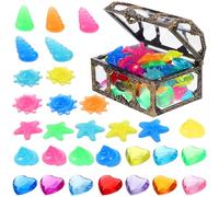 LALADEFIEE Coffre au Trésor Pirate en Plastique avec 30 Pierres Précieuses Colorées et Lumineuses 30 Diamants en Plastique pour Gemmes de Piscine de Plongée et Décoration Couleur Aléatoire