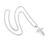 LALADEFIEE Collier Ange Prière en Acier Inoxydable Argenté - Pendentif Garçon Priant Unisexe - Chaîne de Cou Medium - Bijou Religieux pour Femme et Homme - Présent Noël Élégant