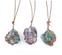 LALADEFIEE Collier Pendentif en Fluorite Naturelle Forme Irrégulière Chaîne Délicate Tressée Grosse Pierre Brute Bijoux Femme Mode Présent Léger pour Usage Quotidien et Fêtes