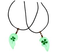 LALADEFIEE Collier Pendentif Trèfle Lumineux Fleurs Séchées, 1 Paire de Colliers Couple en Chaîne Clavicule, Décoration Suspendue Cou, Bijoux Faits Main pour Anniversaires et Fête