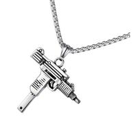 LALADEFIEE Collier pour Homme Pendentif Machine Forme de Pistolet, Chaîne Carrée en Alliage 3x550mm, Bijou Hip-hop Décoratif pour Fêtes et Style Urbain