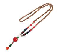 LALADEFIEE Collier Vintage Fait Main Perles de Bois avec Pendentif Paix Long Ethnique Unisexe pour Prière et Méditation