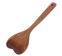 LALADEFIEE Cuillère à Salade Ustensile Cuisine Sûr Réutilisable en Bois Marron avec Manche Long de Cœur pour Mélanger Salades Cuisine