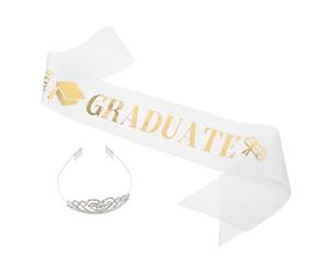LALADEFIEE Écharpe de Diplômé Argentée Élégante Couronne en Alliage et Strass, Confortable et Réutilisable pour Cérémonie et Fête de Remise de Diplômes 2026