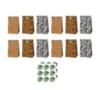 LALADEFIEE en Papier à Thème Jungle Pochettes Compactes 12 Paquet avec 2 Feuilles de Stickers Animaux pour Emballage de Biscuits, Décoration de Fête et Anniversaire