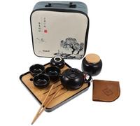 LALADEFIEE Ensemble de Théière Kung Fu en Céramique Noire Portable 1 Théière 4 Tasses à Thé de Voyage Service à Thé Créatif pour Maison et Cérémonie Facile à Nettoyer pour Collection et