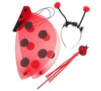 LALADEFIEE Ensemble Déguisement Libellule 3 Pièces pour Tout-Petit - Ailes Pliables Rouges à Pois Noirs Serrage-Tête Antennes et Baguette Magique Pailletée Costume Halloween Carnaval et