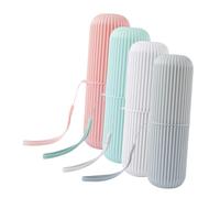 LALADEFIEE Ensemble Étui de Voyage pour Brosse à Dents 4 Pièces, Porte-Brosse à Dents Compact en Polypropylène Résistant, Couleurs Gris Blanc Rose Vert Pastel, Rangement Pratique