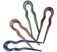 LALADEFIEE Épingles à Cheveux Françaises Vintage de U, Grandes Fourchettes Chignon en Matière Brillante Lot de 4 Couleurs Rouge Brun, Vert, Kaki et Bleu, Accessoires Polyvalents