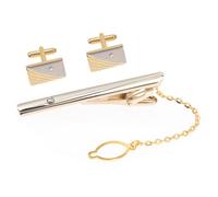 LALADEFIEE et Pince à Cravate Ensemble Boutons de Manchette avec Décorations Brillantes en Alliage Doré Usage Facile et Maintien Sécurisé pour Homme Adapté à Toutes Occasions