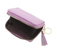 LALADEFIEE Étui à Cartes Accordéon Pailleté Violet avec Fermeture Éclair Mini Portefeuille Femme Grand Capacité Porte-Cartes de Crédit Compact pour Voyage et Quotidien