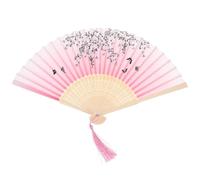 LALADEFIEE Éventail Pliant en Bambou et Tissu Style Chinois avec Design Ajouré, Ventilateur Portable Élégant pour Danse et Décoration Intérieure, Couleur Rose
