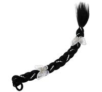LALADEFIEE Extension de Tresse en Queue de Cheval Naturelle Noire, Fausse Tresse Tressée avec Perles et Ruban, Accessoire Cheveux Fille pour Coiffure Cosplay, Mariage et Fête - Postiche